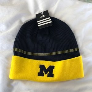 Adidas University of Michigan unisex stocking knit beanie hat.  Dark navy blue.